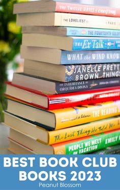 a stack of books sitting on top of a table next to a potted plant