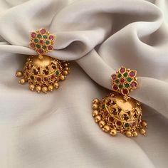 Dahlia Antique Jhumka Earrings Brass, Earrings, Festive Wear, Free Size, Gold, Gold Plated, Re-polishable, Solids Kamakhyaa Antique Jhumka, Gold Jhumka, Jhumka Designs, Gold Jhumka Earrings, Irish Culture, Sustainable Clothing Brands, Jhumki Earrings, Handmade Earring, Seat Design