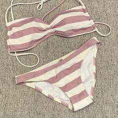 New Without Tags, Lilac Stripped Bikini Size Small Top And Xsmall Bottom White Tankini For Spring Beach Party, Casual White Tankini For Poolside, Spring Striped Tankini For Vacation, Spring Beach Striped Tankini, Casual White Tankini For Sunbathing, Spring Striped Tankini For Beach, Casual Victoria's Secret Swimwear For Vacation, Striped Tankini For Spring Beach Outing, Victoria's Secret Casual Summer Swimwear