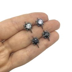 Gothic Silver Jewelry With Studs, Gothic Silver Stud Jewelry, Black Spiked Jewelry As Gift, Black Spiked Jewelry Gift, Black Spiked Jewelry For Gifts, Punk Style Studs Jewelry For Gifts, Silver Star Gothic Earrings, Edgy Star-shaped Earrings For Gift, Gothic Silver Star Earrings