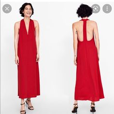 Zara Red Dress Maxi Size S New Zara Red Dress, Zara Slip Dress, Yellow Floral Maxi Dress, Gold Midi Dress, Zara Maxi Dress, Long Knitted Dress, Red Dress Maxi, Embroidered Maxi Dress, Ribbed Knit Dress