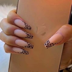 Acrylic Nail Designs Bright, Leopard Tip Nails, Matte Leopard Nails, Fall Leopard Nails, Nails Leopard, Matt Nails, Nails Design With Rhinestones