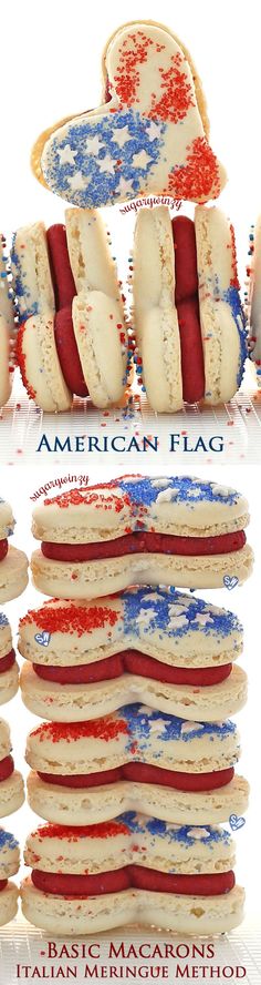 american flag cookies stacked on top of each other