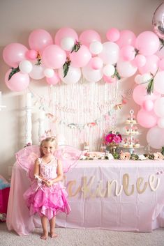 Our Fairy Themed Birthday Party for our daughters fourth birthday!  Balloon garlands, tassels, fairy garland, toad stools, and all the fairies you can imagine!  DIY cupcake decorating and fairy costumes as favors.  #childrensparties #childrensbirthdayparty #partyplanning #partyprep #diyparty #balloonarch #balloongarland #glitterbanner #partydecor #cupcakes #toadstools #fairies #fairygarden #etsypartydecor #etsy #DIY Fairy Party Backdrop Ideas, Felt Flower Garland, Fairy Garden Birthday Party, Garden Party Birthday, Fairy Birthday Party, Garden Birthday, Childrens Birthday Party, Fairy Birthday, Fairy Parties