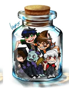 an image of cartoon characters in a glass jar