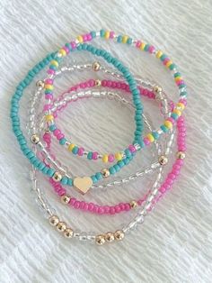 5pcs Handmade Minimalist Heart Decorated Beaded Stretch Bracelet Set For Beach Vacation Party Or Friendship | SHEIN USA Colourful Bead Bracelets, Summer Bracket Stack, Summer Jewelry Bracelets, Seas Bead Bracelets, Beaded Summer Bracelets, Summer Bracelets Beads, Cute Bead Bracelet Ideas, Cute Beaded Bracelet Ideas, Cute Summer Bracelets