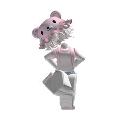 a pink teddy bear with wings on its head and chest, standing in front of a white background