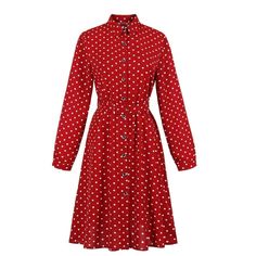 Vintage Long Sleeve Polka Dots Print Button Up Shirt Swing Dress Maiden Dress, Cleopatra Halloween, Polka Dot Shirt Dress, Vintage Shirt Dress, Vintage Red Dress, Look Rock, Shirt Casual Style, Vintage 1950s Dresses, 1940s Dresses