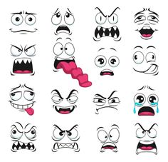 various cartoon faces with different expressions