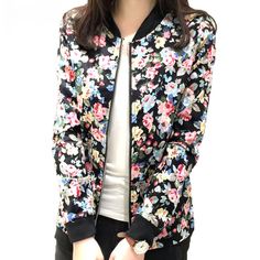 Floral Print Zipper Baseball Jacket - Uniqistic.com Jeans Store, Ditsy Print, Outwear Women, Basic Jackets, Classic Coats, Floral Jacket, 가을 패션, Baseball Jacket, Jackets Online