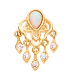 Beautiful, threadless top piece consisting of a teardrop synthetic white gem surrounded by a pretty... Pretty Design, White Opal, 14kt Gold, Popular Style, Body Jewelry, Piercings, Jewelry Collection, Opal, Gems