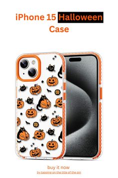 an iphone case with pumpkins and cats on it is shown in the front and back