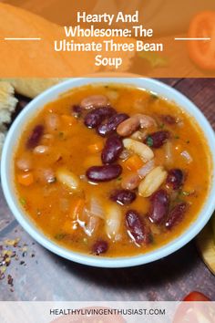 three bean soup reipe idea Canned Kidney Beans Recipes, Three Bean Soup Recipes, Multi Bean Soup, Bean Soup With Canned Beans, 3 Bean Soup, Three Bean Soup, Pinto Bean Soup Recipes, Bean Soup Crockpot, Beans Recipe Healthy