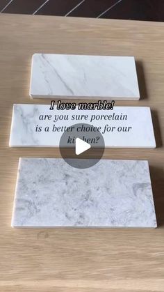 marble coasters with the words i love married are you sure porcelain is a better choice for our kitchen?