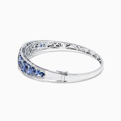 Effy Gemma 14K White Gold Natural Blue Sapphire & Diamond Bangle, 7.82 TCW Blue Sapphire Diamond, Diamond Bangle, Natural Blue Sapphire, White Stone, Sapphire Diamond, Blue Sapphire, Diamond Bracelet, Round Diamonds, Gold Metal