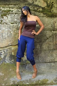 Available colors and sizes: Black: S,M,L,XL Chocolate Brown: S,M,L Midnight Blue: S,M,L Ash Gray: S,M,L Sage Green: S,M,L These are my favorite new pants! Perfect for lounging around the house or wearing out with heels or boots! So easily dressed up or down, these medium weight, cotton lycra pedal pushers are held secure at the waist with a drawstring and they sport cargo pockets on both sides. They are just snug enough around the hips to define the figure and accentuate the female form, while r High Waist Yoga Pants With Pockets For Summer, Summer High Waist Yoga Pants With Pockets, Casual Stretch Capri Length Pants, Stretch Capris With Pockets, Stretch Capri Length Bottoms With Pockets, Stretch Capri-length Bottoms With Pockets, Capri Length Pants With Side Pockets For Spring, Spring Capri Pants With Side Pockets, Stretch Capri Bottoms With Side Pockets