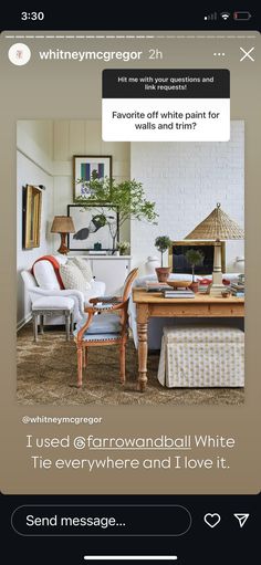 a living room with furniture and decor on the screen, which is displayed in an instagram