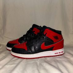 Size 6.5y Us Red And Black Jordan 1 Brand New Lightly Worn Red Nike Jordan Shoes With Round Toe, Nike Jordan Red Shoes For Streetwear, Nike Red Mid-top Jordan Shoes, Nike Jordan Shoes With Red Sole, Black Jordans, Jordan 1s, Nike Red, Kids Nike, Red And Black