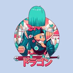 an anime character with blue hair holding a baseball bat