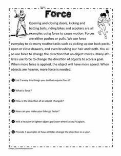 the force worksheet is shown with instructions for how to use it in order to practice