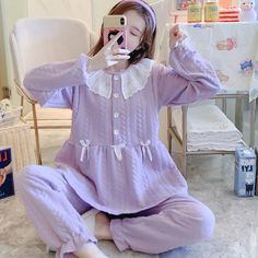 Cute Korean Nightwear, Modest Pyjamas, Winter Night Suit, Piyama Korea, Korean Sleepwear