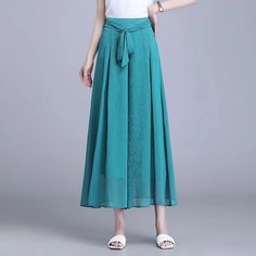 Olivia Mark - Flowy Wide Leg Chiffon Pants Capri Culottes Wide Leg Skirt Chiffon Pants, Body Skirt, Half Skirt, Satin Maxi, Satin Maxi Dress, Peacock Blue, Denim Mini Skirt, Denim Wash, Leg Pants