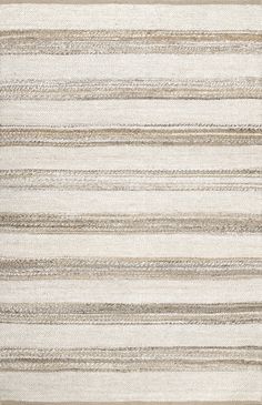 a beige and white rug with vertical stripes