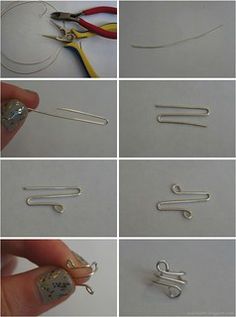 several pictures of different types of scissors and wire with the same size as each one