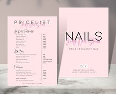 "Fully Editable Professional Price List Templates. These templates are designed by us using Canva. Canva is FREE and EASY to use! Simply edit text, change fonts and add your logo & details! How it works: 1. Purchase this listing 2. You will receive an email from Etsy with a link to your download. Alternatively, you can download from \"Purchases & Reviews\" 3. Download PDF and follow the Steps by Steps Guide in PDF to your template 4. Edit 5. DONE What You Will Receive: ★ Nails Pricelist Template Nail Price List, Judy Nails, Nail Salon Prices, Price List Design, Salon Price List, Gel Pedicure, Minimalist Hair, Nail Prices, Price List Template