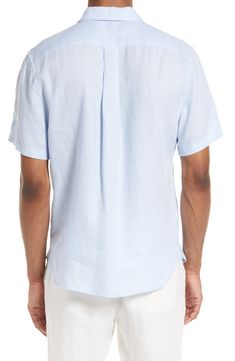 Lightweight, breathable linen brings easy-to-wear comfort to a classic-fit shirt detailed with a nifty chest patch pocket. 28 1/2" length (size Medium) Spread collar 100% linen Dry clean or machine wash, line dry Imported Short Sleeve Linen Shirt, Shirt Detail, Linen Shirt, Workout Shorts, Patch Pocket, Workout Shirts, White Undershirt, Dry Clean, Nordstrom