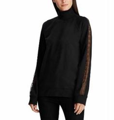 Description:   Crafted from soft French terry, Lauren Ralph Lauren's turtleneck is enhanced by lace trim inset at each sleeve. 90% Cotton 10% Polyester Romantic Luxury, Ribbed Turtleneck Sweater, Large Sweaters, Ralph Lauren Denim, Ralph Lauren Sweaters, Ribbed Turtleneck, Polo Sweater, Women Sleeve, Ralph Lauren Sweater