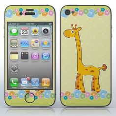 an iphone with a cartoon giraffe on it's back and front cover