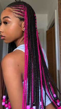 Her @ is niamonetc Pink And Black Hair, Big Box Braids Hairstyles, Cute Box Braids Hairstyles, Protective Hairstyles Braids