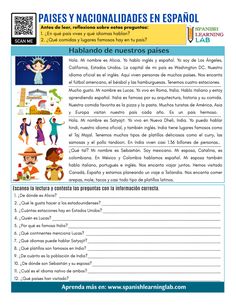 the spanish language worksheet for children with pictures and words to describe what they are