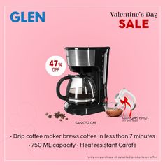 a coffee maker is on sale for valentine's day with an advertise