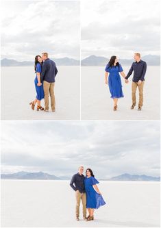 an engaged couple holding hands in the desert