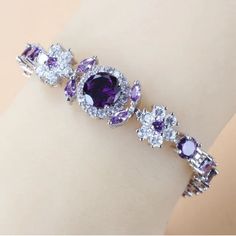 New Sterling Silver Amethyst Bracelet Garnet Wedding, Amazon Jewelry, Sterling Silver Charm Bracelet, 925 Silver Bracelet, Silver Charm Bracelet, Amethyst Bracelet, Bracelet Bangle, Jewelry Online Shopping, Wedding Bracelet