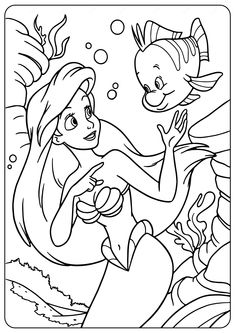 the little mermaid and her friend are swimming in the ocean coloring pages for kids to color