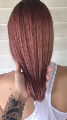 Balayage With Red Hair, Deep Rose Gold Hair, Rose Gold Glaze Hair, Rose Gold Hair With Money Piece, Rose Gold Underneath Hair Brunette, Dark Brown Rose Gold Hair, Ashy Rose Gold Hair, Soft Blonde Hair Dark Roots