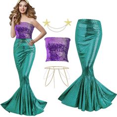 As Shown - Brand New- Will Ship Next Day Or Same Day Depend When Order Is Placed To Make It On Time For Halloween Mermaid Costume For Women, Adult Mermaid Costume, Sequin Tube Top, Most Popular Halloween Costumes, Mermaid Halloween Costumes, Popular Halloween Costumes, Little Mermaid Costume, Tube Top And Skirt, Mermaid Halloween