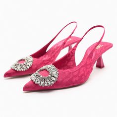 Zara Embellished Slingback Heels Sz 36 / 6 Brand New With Tags. Price Is Firm. Slingback Heels. Front Rhinestone Embellishment. Pointed Toe. Heel Height: About 2.4 Inches (6 Cm) Fuchsia | 2223/010 Upper / Lining / Insole: 100% Polyester Sole: 100% Polyurethane Thermoplastic Which Has At Least: Upper: 25% Rcs-Certified Recycled Polyester Sole: 30% Rcs-Certified Recycled Synthetic Rubber New Posher? Sign Up With Invite Code 0ld_fashioned For $10 Off Your First Poshmark Purchase My Photos Are Taken Rhinestone High Heels, Dress Heels, Embellished Heels, Slingback Heels, Slingbacks, Pointed Toe Shoes, Slingback Heel, Metal Mesh, Zara Shoes