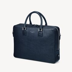 Mount Street Navy Pebble Leather Laptop Briefcase Bag Rectangular Laptop Bag In Saffiano Leather, Modern Saffiano Leather Briefcase For Travel, Rectangular Saffiano Leather Briefcase For Everyday Use, Saffiano Leather Briefcase For Everyday Use, Modern Saffiano Leather Briefcase For Business Trips, Modern Saffiano Leather Rectangular Briefcase, Modern Saffiano Leather Business Bags, Modern Saffiano Leather Satchel For Business, Luxury Smooth Grain Briefcase For Business Trips