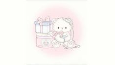 a white teddy bear sitting next to a gift box