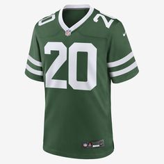 Rep one of your team's top stars with this New York Jets Jersey. Proper ventilation and a loose fit help provide a dry, comfortable wear with the authentic look of the on-field uniform. Green Jersey Top For Team Events, Nike Football Season Jersey, Sporty Nike Tops For Football Season, Nike Football Season Sports Jersey, Nike Sporty Jersey For Game Day, Sporty Crew Neck Nike Jersey, Sporty Nike Crew Neck Jersey, Nike Sporty Crew Neck Jersey, Nike Casual Sports Jersey