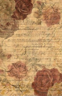 an old sheet of music with roses on it and some writing in the bottom right corner