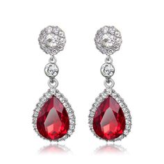 11.00 Ct red ruby and diamonds lady dangle earrings white gold 14k Prom Earrings, Bride Earrings, Prom Jewelry, Crystal Dangle Earrings, Long Drop Earrings, Cross Earrings, Water Drop, Cuff Earrings, Bridal Earrings