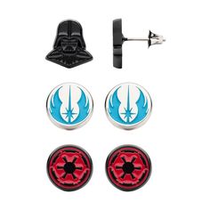 star wars tie tacks and earring set with darth vader symbol on them