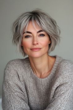 19. Messy Crop with Light Ash Highlights (Short Hairstyles For Older Women With Fine Hair) - Short Hairstyles For Older Women With Fine Hair Light Ash Highlights, Hairstyle For Fine Hair, Ash Highlights, Short Hairstyles For Older Women, Hairstyles For Older Women