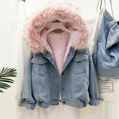 Shipping: Worldwide Express Shipping AvailableDelivery time: 🚚7-15Days Fast ShippingReturns: Fast refund,💯100% Money Back Guarantee. Denim Jacket Winter, Fur Clothing, Winter Jackets Women, Denim Jacket Women, Faux Fur Collar, Short Coat, Winter Coats Women, Denim Coat, Fur Collar