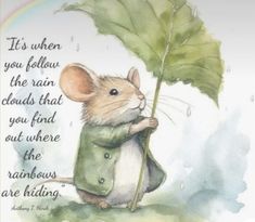 a painting of a mouse holding an umbrella